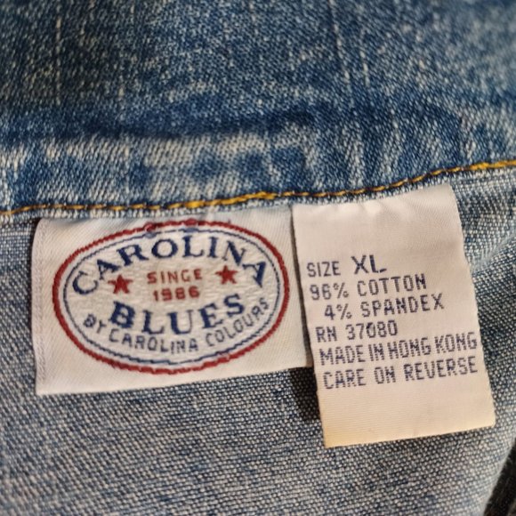 Vintage Carolina Blues Denim Shirt XL Raw Edges Button Down Short Sleeve Western - Picture 8 of 12